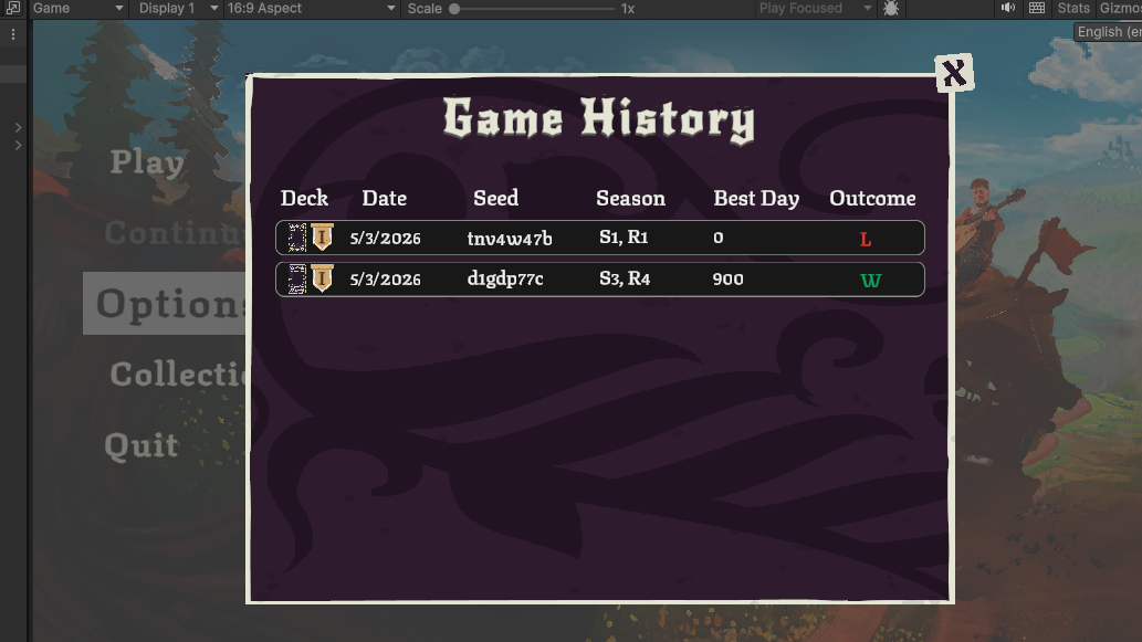 Fame or Folly Games History screen showing completed runs