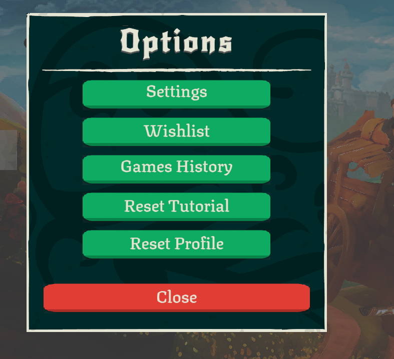 Fame or Folly in-game Options menu highlighting where to tap Options